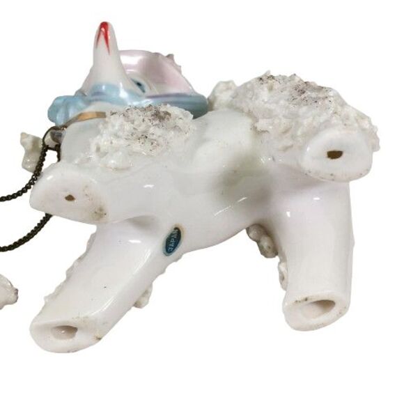 Vintage Spaghetti Poodle Dog Mother w/Two Babies Puppies on Chain Blue Pink Hat - Picture 10 of 16